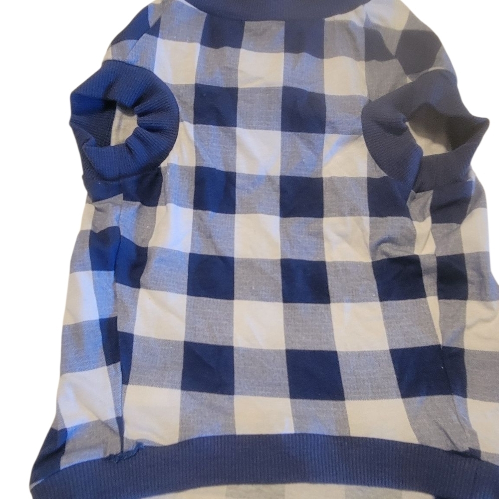 Blue and White Checkered Dog Sweater